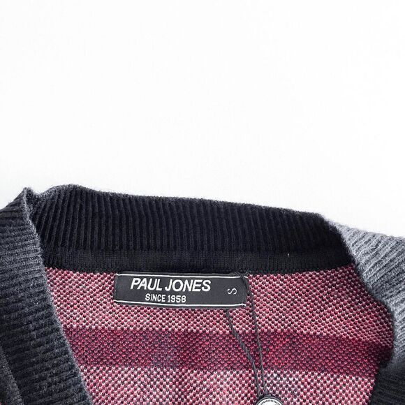 NWT Paul Jones Mens Geometric V-Neck Button Front Cardigan Sweater Black Small - Picture 4 of 8